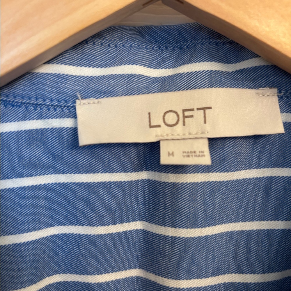 Loft Button Down Striped Ruffled Blue & White Blo… - image 4